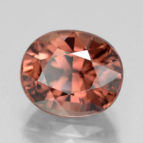 6.21캐럿 천연 로즈 지르콘, 타원형 컷, 10.5×8.8 mm, VVS