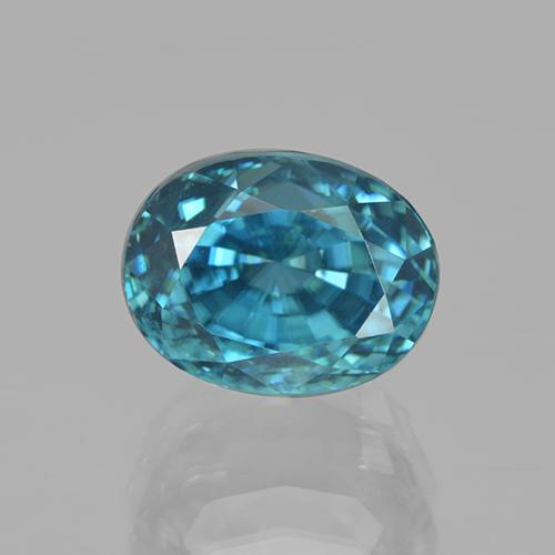 6.04캐럿 천연 미디엄 블루 그린 지르콘, 타원형 컷, 9.3×7.8 mm, VVS