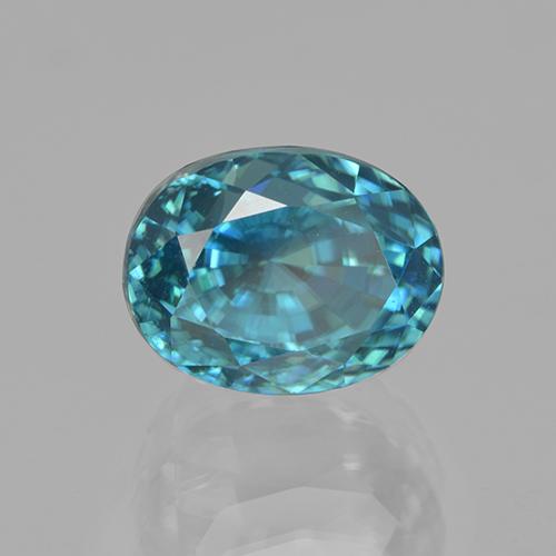 6.04캐럿 천연 미디엄 블루 그린 지르콘, 타원형 컷, 9.3×7.8 mm, VVS