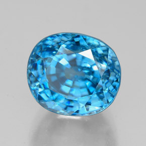 7.38캐럿 천연 블루 지르콘, 타원형 컷, 9.5×8.4 mm, VVS