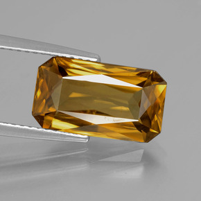 6.47캐럿 천연 골든 옐로우 지르콘, 에메랄드 컷, 13.6×7.7 mm, VVS
