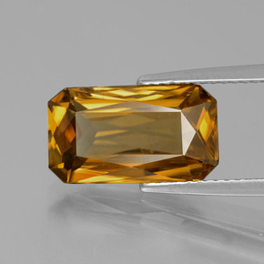 6.47캐럿 천연 골든 옐로우 지르콘, 에메랄드 컷, 13.6×7.7 mm, VVS