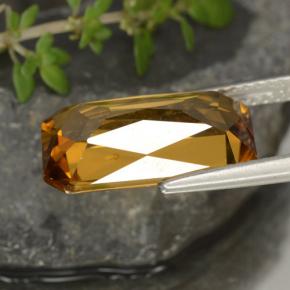 7.91캐럿 천연 다크 오렌지-골드 지르콘, 에메랄드 컷, 14.7×8 mm, VS
