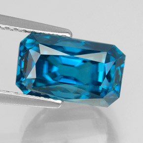 6.87캐럿 천연 블루 지르콘, 에메랄드 컷, 10.5×7.6 mm, VVS