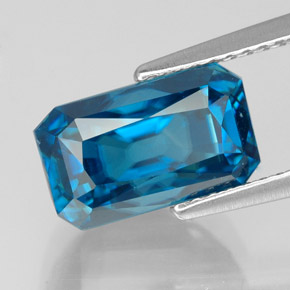 6.87캐럿 천연 블루 지르콘, 에메랄드 컷, 10.5×7.6 mm, VVS