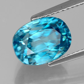 6.58캐럿 천연 블루 지르콘, 타원형 컷, 10.2×7.6 mm, VVS