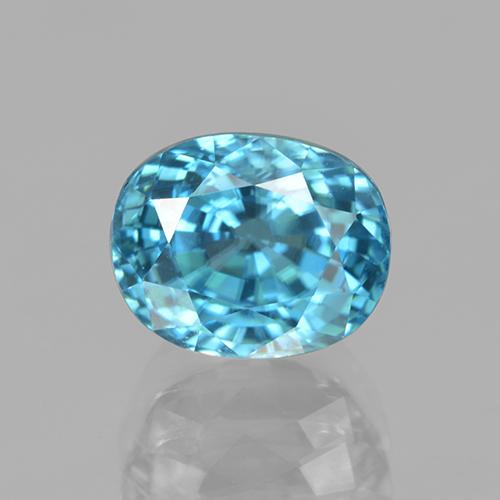 5.64캐럿 천연 블루 지르콘, 타원형 컷, 9.2×7.4 mm, VVS