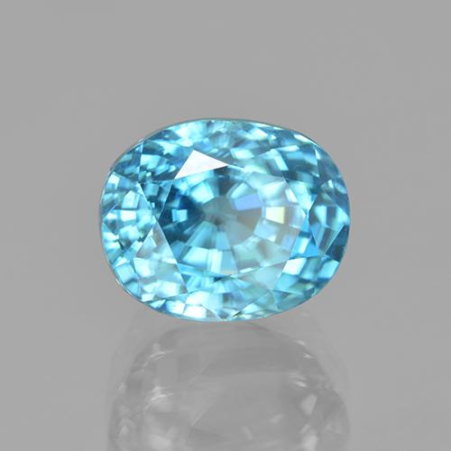 5.64캐럿 천연 블루 지르콘, 타원형 컷, 9.2×7.4 mm, VVS