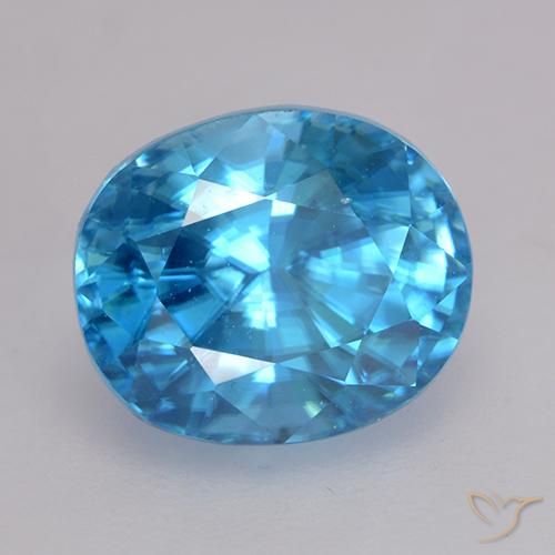 3.06캐럿 천연 딥 애저 블루 지르콘, 타원형 컷, 7.6×6.2 mm, VVS