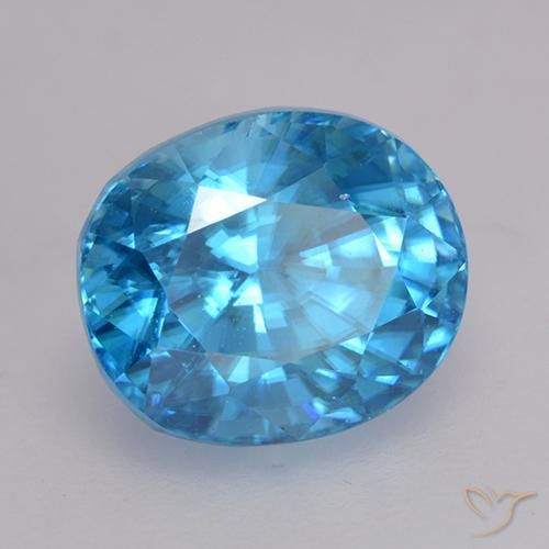 3.06캐럿 천연 딥 애저 블루 지르콘, 타원형 컷, 7.6×6.2 mm, VVS