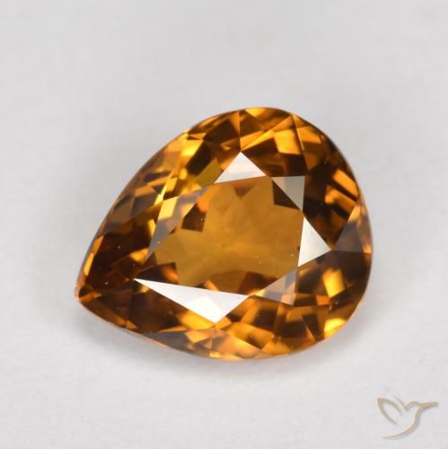 1.68ct 자연스러운 딥 오렌지 지르콘, 배 모양, VVS