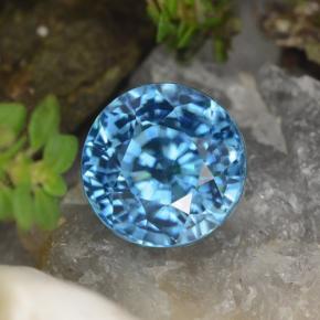 5.01캐럿 천연 미디엄 블루 지르콘, 라운드 컷, 8.38 mm, VVS