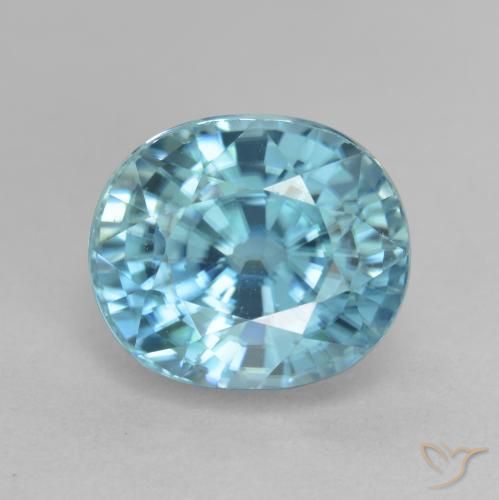 5.75ct 자연스러운 초록빛이 도는 파란색 지르콘, 타원형, VVS