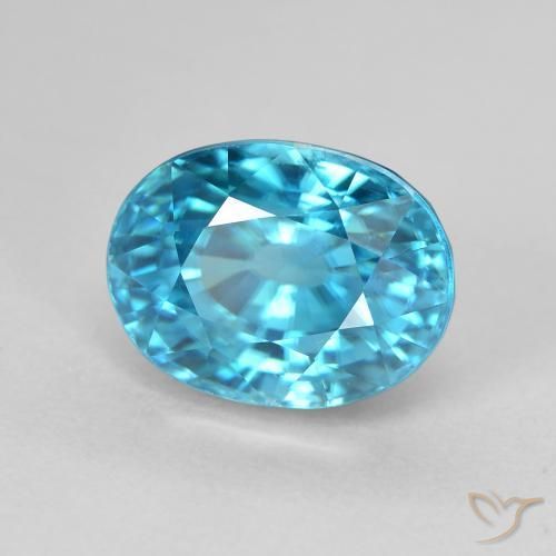 5.84캐럿 천연 인텐스 블루 지르콘, 타원형 컷, 10×7.6 mm, VVS-VS
