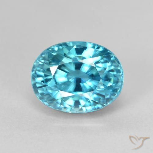 4.98ct 자연스러운 초록빛이 도는 파란색 지르콘, 타원형, VVS