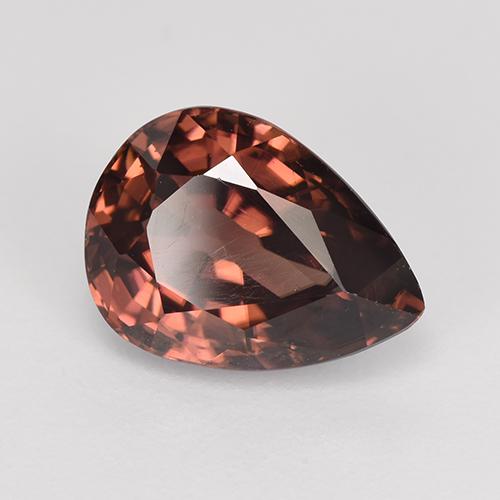 4.62캐럿 천연 딥 로즈 레드 지르콘, 배 모양, 10.8×8 mm, VVS-VS