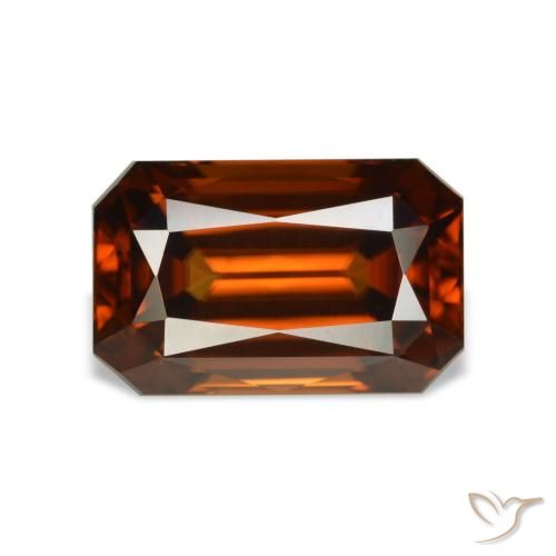 5.29캐럿 천연 다크 오렌지 지르콘, 에메랄드 컷, 10.8×6.9 mm, VVS