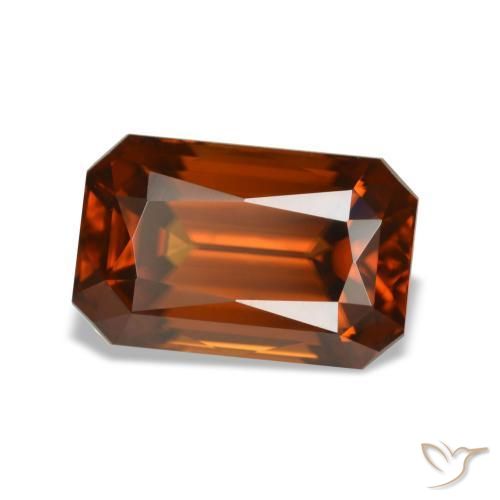 5.29캐럿 천연 다크 오렌지 지르콘, 에메랄드 컷, 10.8×6.9 mm, VVS