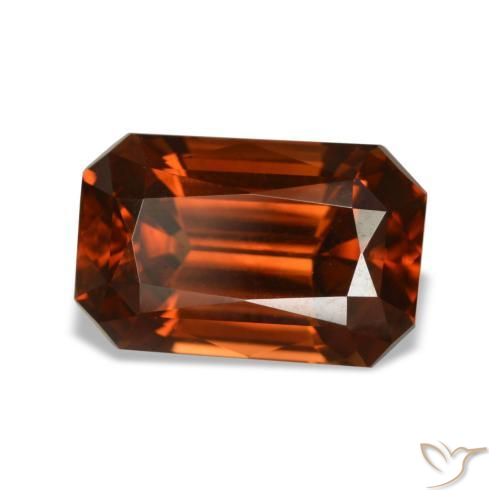 6.24캐럿 천연 붉은빛 오렌지 지르콘, 에메랄드 컷, 11.3×7.2 mm, VVS