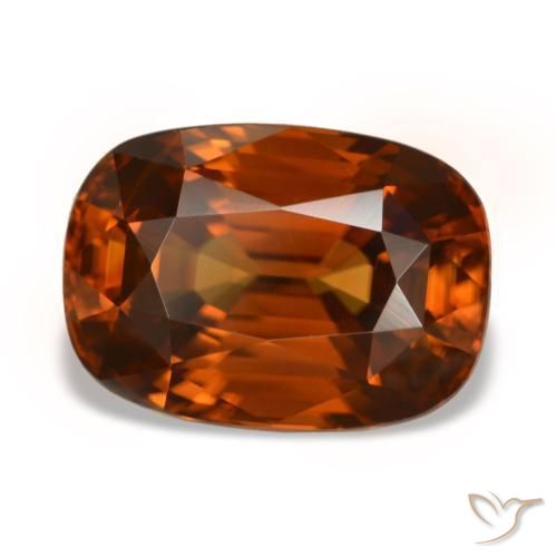 5.19캐럿 천연 딥 오렌지 지르콘, 쿠션 컷, 10.5×7.5 mm, VVS