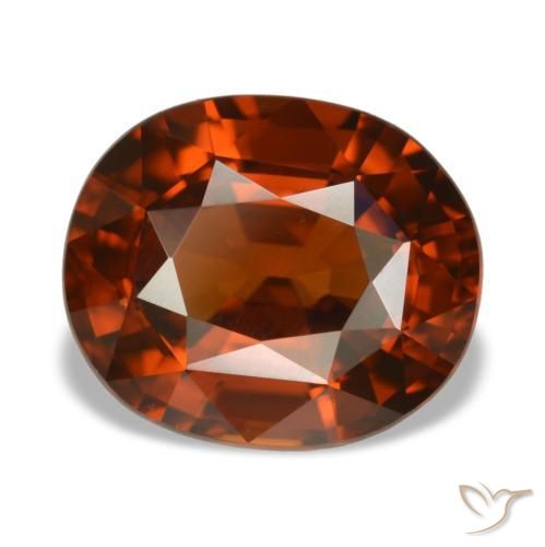 5.14캐럿 천연 다크 오렌지 지르콘, 타원형 컷, 10.4×8.8 mm, VVS