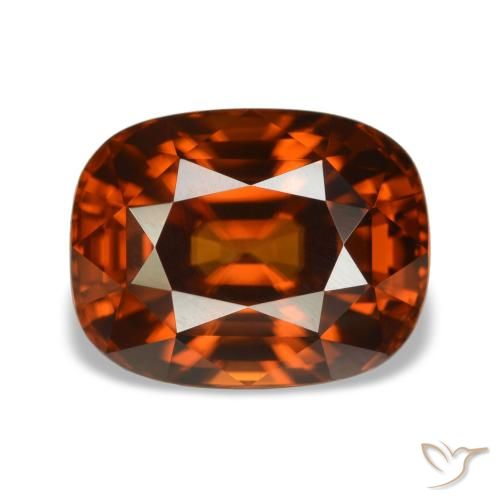 5.05캐럿 천연 붉은빛 오렌지 지르콘, 쿠션 컷, 9.7×7.6 mm, VVS