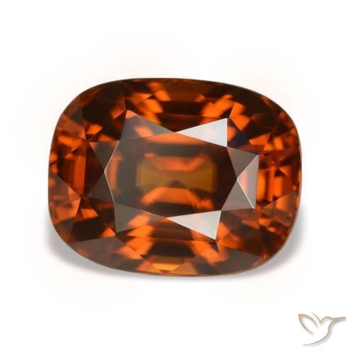 5.05캐럿 천연 붉은빛 오렌지 지르콘, 쿠션 컷, 9.7×7.6 mm, VVS