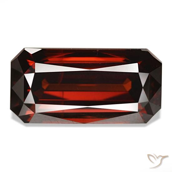 11.44캐럿 천연 딥 레드 지르콘, 에메랄드 컷, 15.6×7.8 mm, VVS-VS