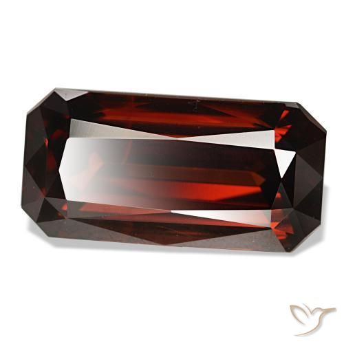 11.44캐럿 천연 딥 레드 지르콘, 에메랄드 컷, 15.6×7.8 mm, VVS-VS