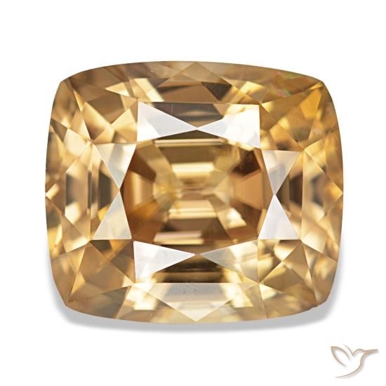 7.41캐럿 천연 미디엄 골드 지르콘, 쿠션 컷, 10.8×9.5 mm, VVS-VS