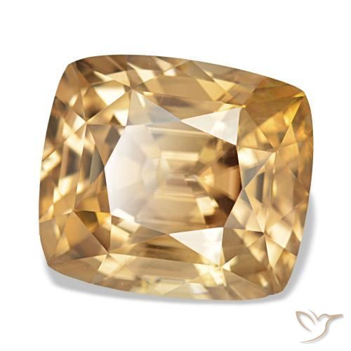 7.41캐럿 천연 미디엄 골드 지르콘, 쿠션 컷, 10.8×9.5 mm, VVS-VS
