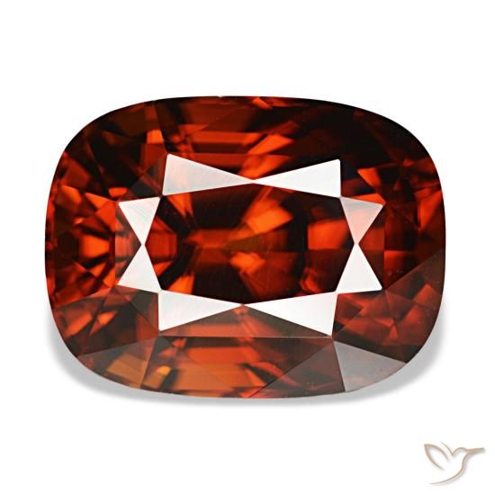 6.62캐럿 천연 스칼렛 레드 지르콘, 쿠션 컷, 10.7×8.1 mm, VVS