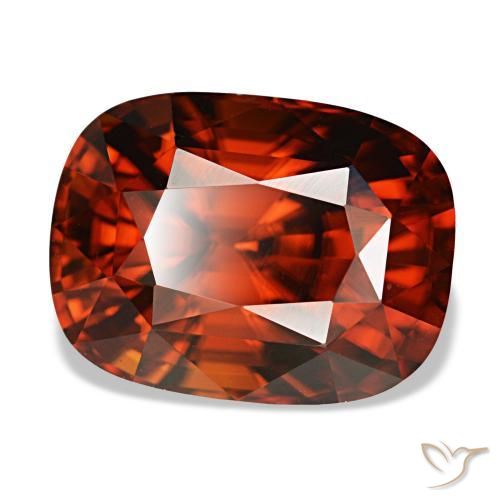 6.62캐럿 천연 스칼렛 레드 지르콘, 쿠션 컷, 10.7×8.1 mm, VVS